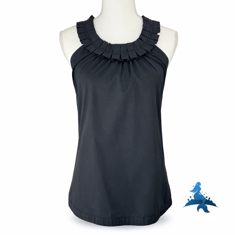 1274 J.Crew Pleated Ruffle Neck Sleeveless Blouse – Size 2 – Black